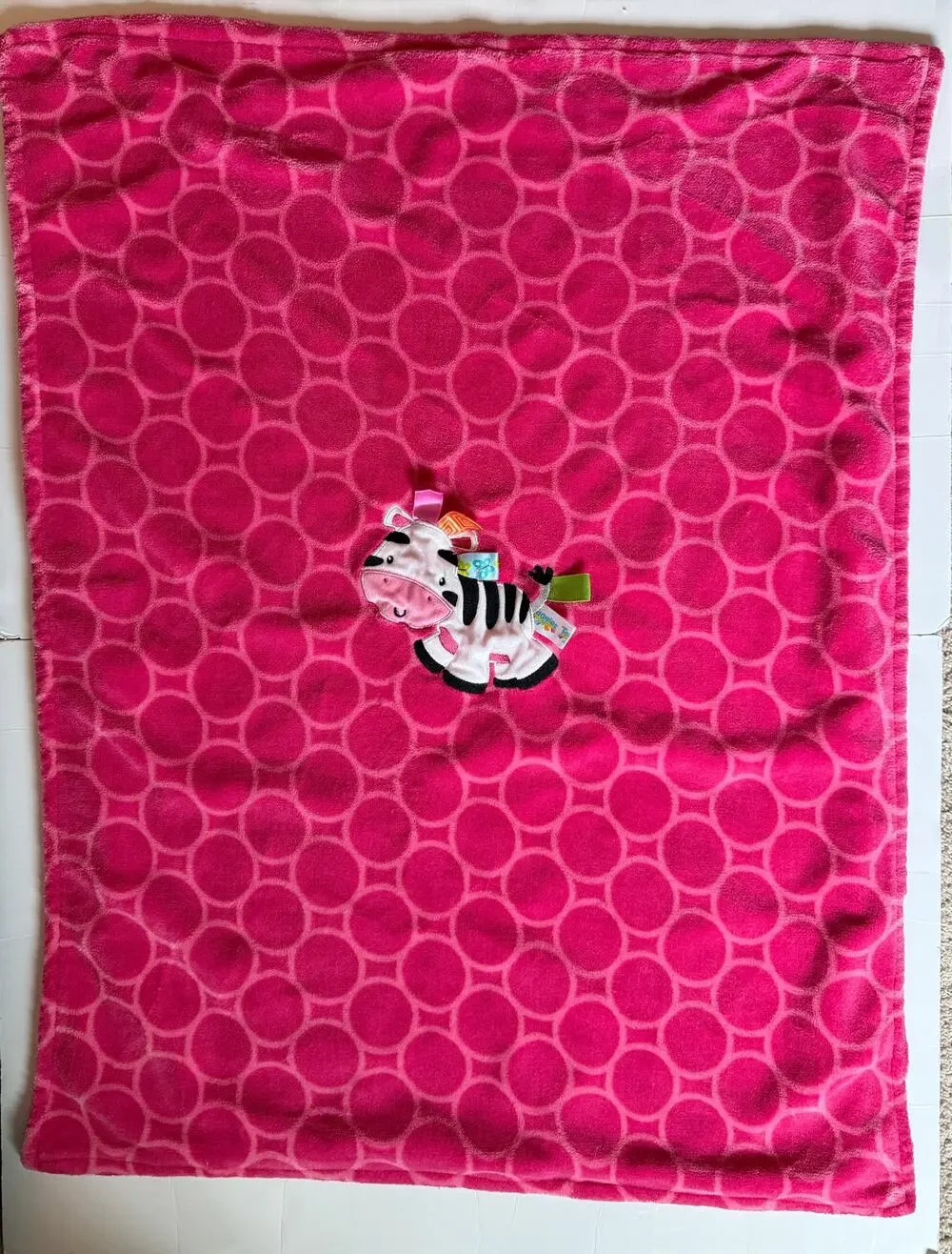 Taggies Pink Zebra Circles Baby Security Blanket Lovey Kids Fleece Soft Tags